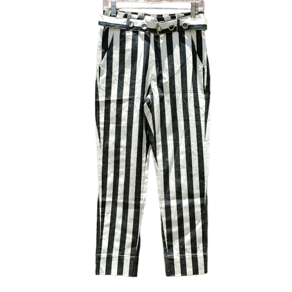 Uniq Striped Tapered Straight‎ Leg Highwaist Belted Pants Small NWT - Picture 1 of 14